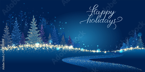 Abstract Merry Christmas and New Year design holiday card with Christmas trees made of dots