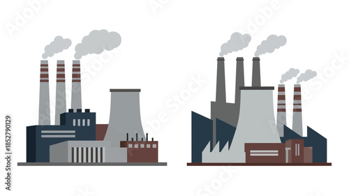 Industrial complex with smokestacks emitting pollution into the atmosphere