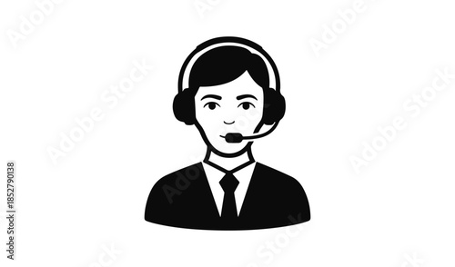 Customer service representative icon wearing headset and suit for call center support and communication.