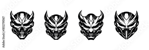 Evil demon skulls collection, horror, dark, flat vector illustration style