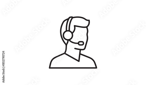 Minimalist line art icon of a call center representative with headset for customer support profile.