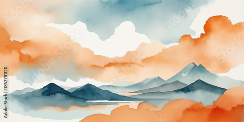 Mountain landscape with clouds over the peaks