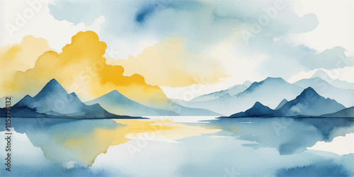 Mountain landscape with clouds and a calm lake