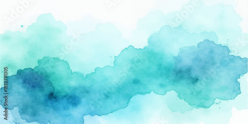 Blue sky with fluffy clouds abstract watercolor background