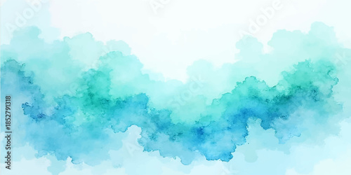 Blue abstract watercolour sky with clouds and sunlight