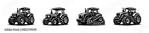 Tractor collection, flat vector illustration, farm equipment, machinery