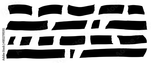 Adhesive black paper tapes set. Simple washi strips silhouette. Simple sticky notes, and scrapbook elements perfect for crafting, journaling, and creative design projects. Vector note isolated no bg.