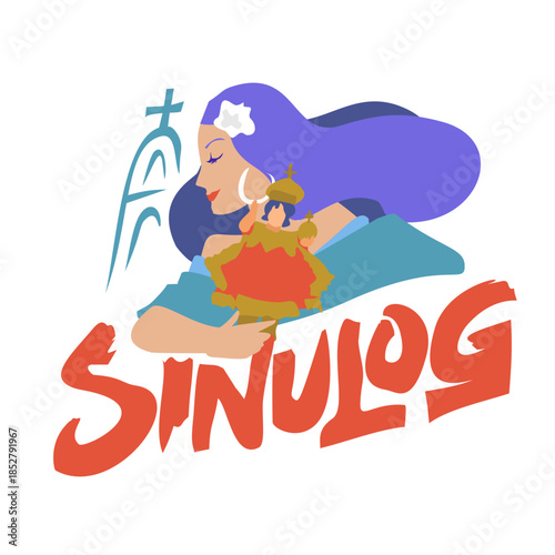 Cebu Sinulog Festival Queen Dancer Holding Santo Niño Vector Illustration