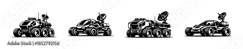 Futuristic vehicle set, flat vector illustration, space cars, sci-fi machines