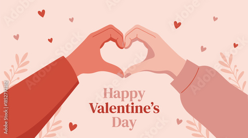 Romantic hands forming heart shape happy valentines day illustration pastel love background for greeting cards posters banners social media design