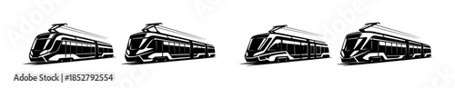 Modern tram vector illustration, flat style with urban train elements