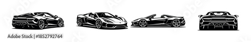Convertible sports car designs, sleek line art, flat vector illustration