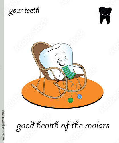 Funny Teeth vector cartoon tooth knitting.eps