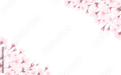 桜_手描き_花びら背景_横_桜上下斜め