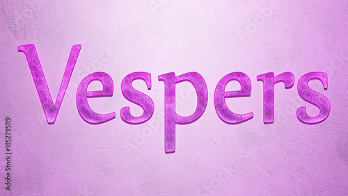 Purple text effect of word Vespers on light background.