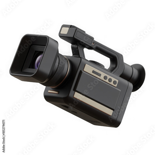 3d black video camera isolated on transparent background