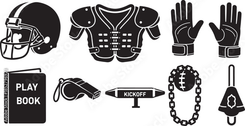 American football equipment icons set
