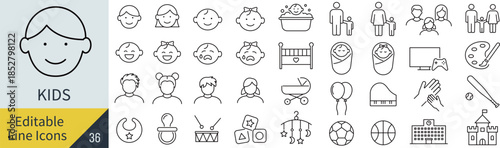 線の編集ができる子供に関するアイコンセット（アウトライン化していない）
