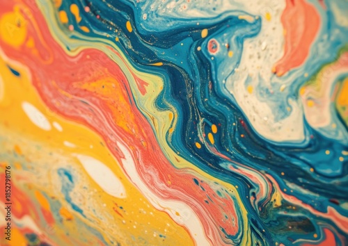 Wallpaper Mural Vibrant Abstract Fluid Art Background with Swirling Blue, Yellow, and Orange Paint Creating a Dynamic Marbling Texture Torontodigital.ca