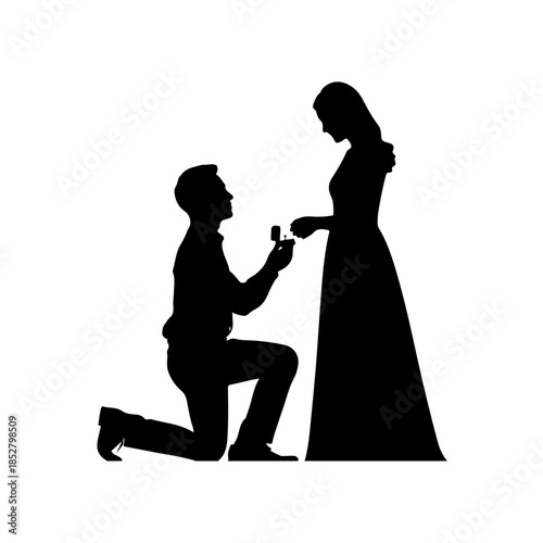 Marriage proposal silhouette isolated on transparent background