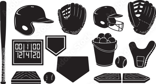 Baseball and softball equipment silhouette collection