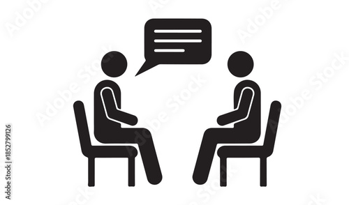 Black and White Stick Figure Icon Representing Job Interview or Therapy Session Between Two People