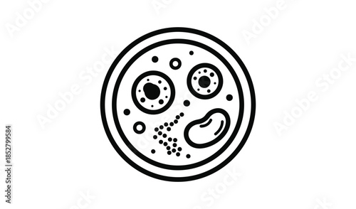 Microbiology Petri Dish Icon with Bacteria and Microorganism Cultures for Scientific Analysis