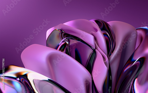 Abstract purple and metallic 3D folds with glossy reflections and smooth surfaces — modern digital art