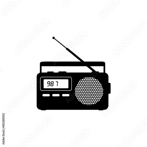 Black silhouette of a portable radio isolated on transparent background