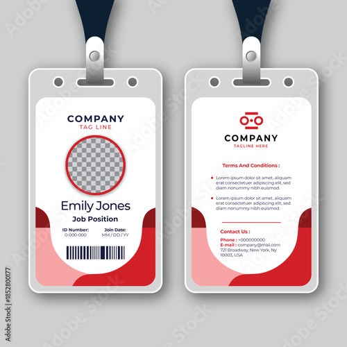 Professional Employee ID Card Design with Red Accents
