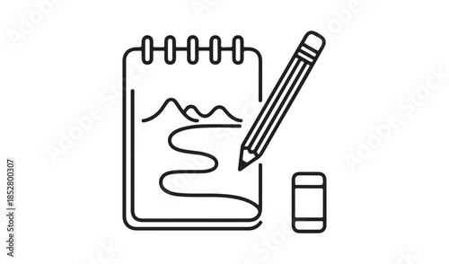 Artistic Sketchbook with Pencil and Eraser Icon for Creative Drawing and Design Concepts
