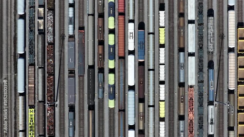 Top Down Aerial View of Freight Trains at Chemical Plant