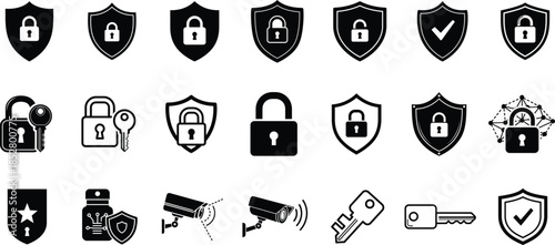 Security icons set with locks and shields