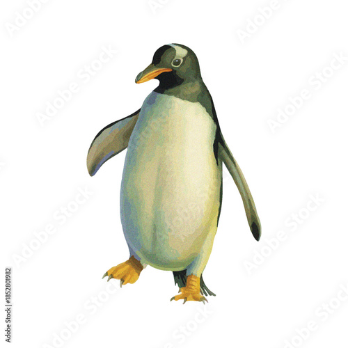 3D illustration of a cute baby emperor penguin bird isolated on a white background as a vector cartoon character representing Antarctic wildlife in the cold winter snow