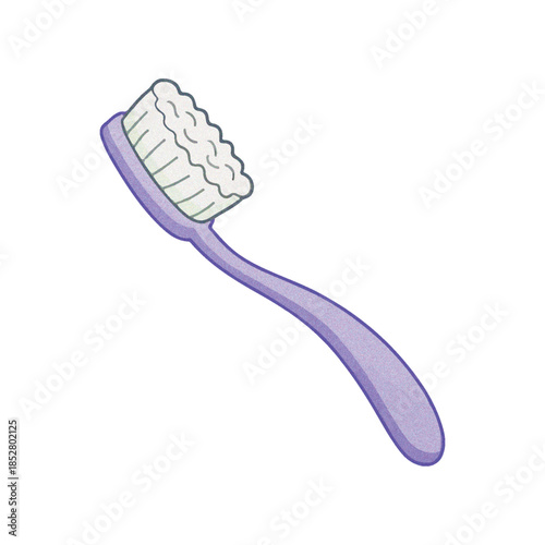 A simple and clean illustration of a purple toothbrush with white bristles ready for dental care