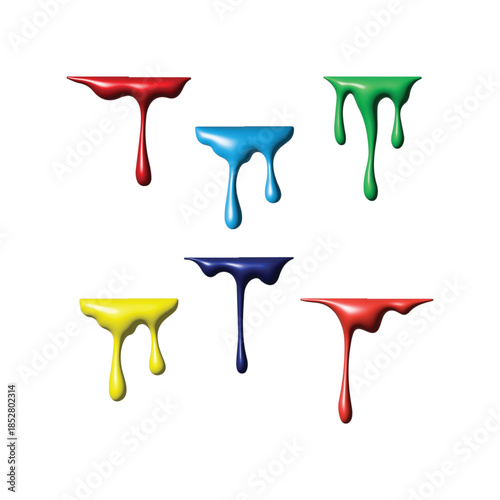 Colorful paint drips isolated on white background, vibrant liquid splashes