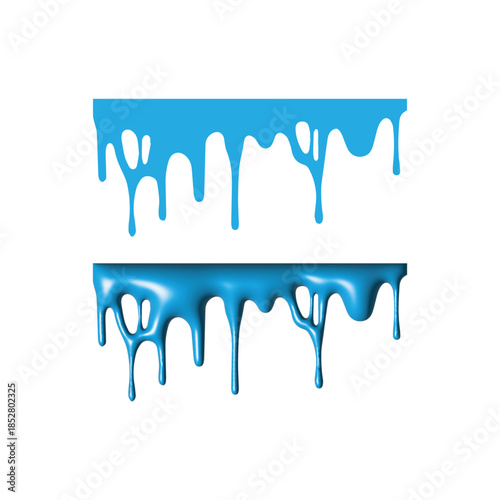Glossy Blue Liquid Paint Drips and Stylized Flowing Graphic Elements