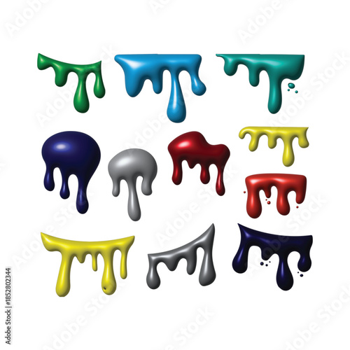 A Vibrant Collection of Glossy Abstract Paint Drips in Various Colors