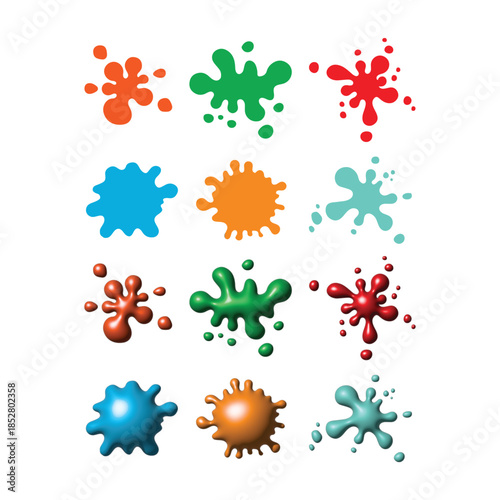 Vibrant and Dynamic Paint Splatters in Various Colors and Styles