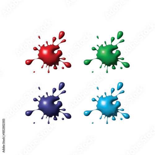 Colorful Dynamic Paint Splatters and Vibrant Ink Blots Liquid Art Elements