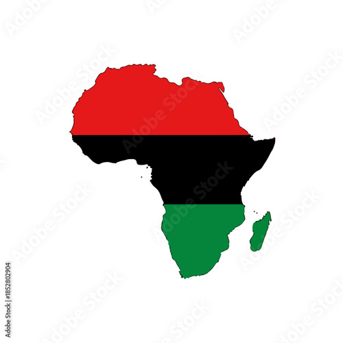 Africa continent map with pan-african colors isolated on transparent background