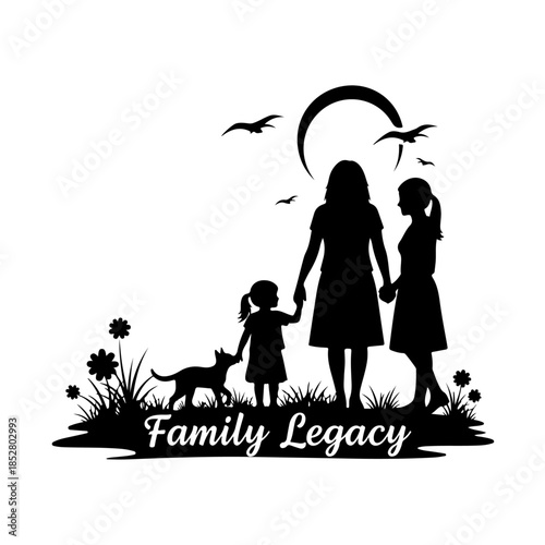 Family legacy generations silhouette isolated on transparent background