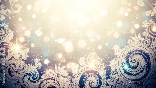Elegant winter background with swirls, bokeh and a soft glow. Suitable for holiday cards, marketing promotions, and adding a touch of frosty beauty to