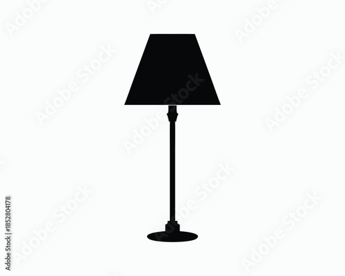 Black silhouette of a floor lamp with a conical shade on a white background lighting light fixture