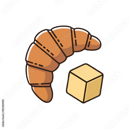 Croissant with butter Vector on white background