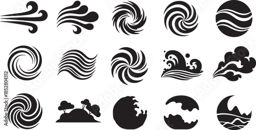 Natural elements icons black set