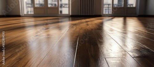 Wallpaper Mural Polished Wooden Floor with Sunlight and Shadows in an Empty Modern Room Interior Torontodigital.ca