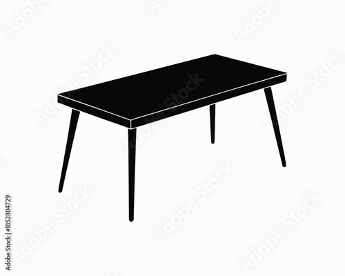 Black silhouette of a rectangular dining table with four tapered legs on a white background furniture