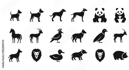 Collection of animal silhouettes on white background vector