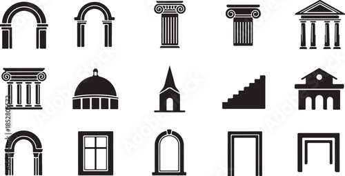 Architectural elements black silhouette icons set